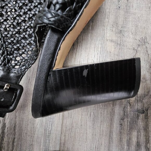 Sam Edelman Evie Basket Weave Open Toe Sling Back Black Block Heel Sandal - Picture 13 of 13